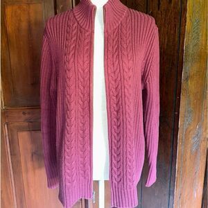 Women’s Lands End Vintage 90s Cable Knit Full Zip Sweater‎ - Large 14-16